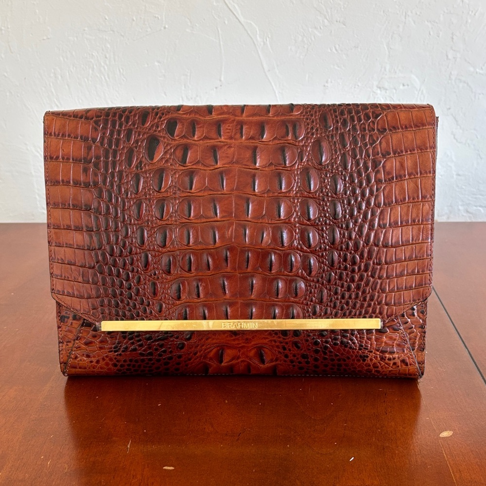 Brahmin Tan Crocodile Embossed Bag